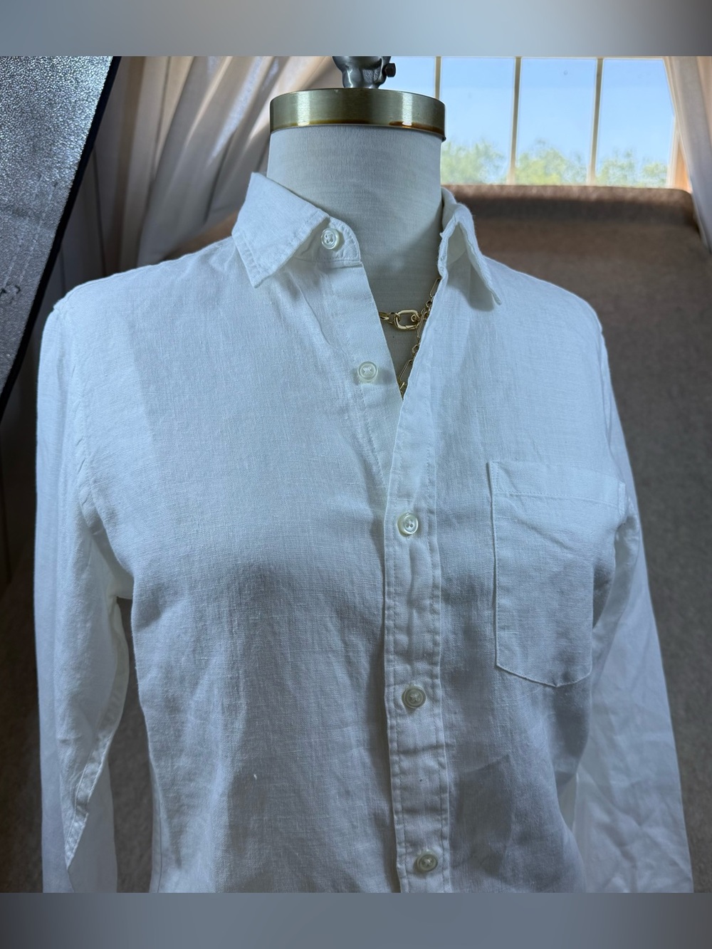 J. Crew Unisex White Linen Button-Down Shirt Fresh & Crisp Sz XS Great Layering